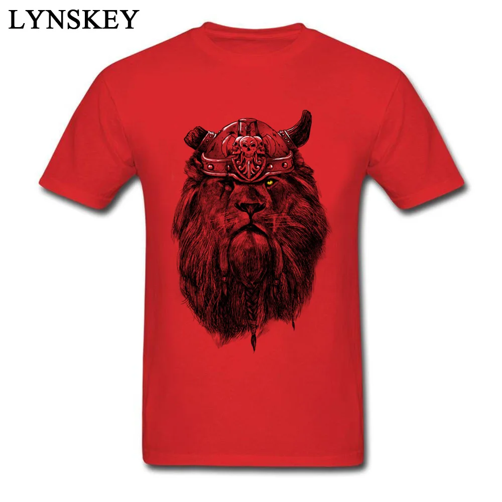 Cool Tops T Shirt for Men Funny Summer Autumn Crew Neck Cotton Fabric Short Sleeve T Shirts Printed 3D Printed Tee Shirts The eye of the Lion Viking red