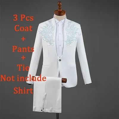 Мужская куртка, костюм, блейзер с блестками, приталенное платье, пальто, наряды для певицы, костюм для праздника, ночного клуба, сцены, Мужская официальная одежда DT746 - Цвет: White