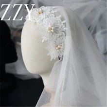 Винтажная свадебная фата с цветами и жемчугом свадебная вуаль цвета слоновой кости свадебное платье аксессуары с вырезами вуаль до плеч