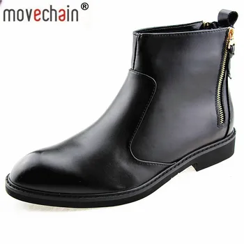 

Movechain Fashion Men's Genuine Leather Ankle Boots Man Zipper Punk British Style Chelsea Boot Mens Casual Shoes Flats