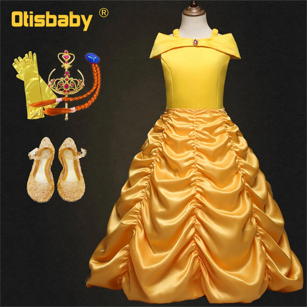 2018 Princess Belle Dress Girls Party Dresses Beauty and the...