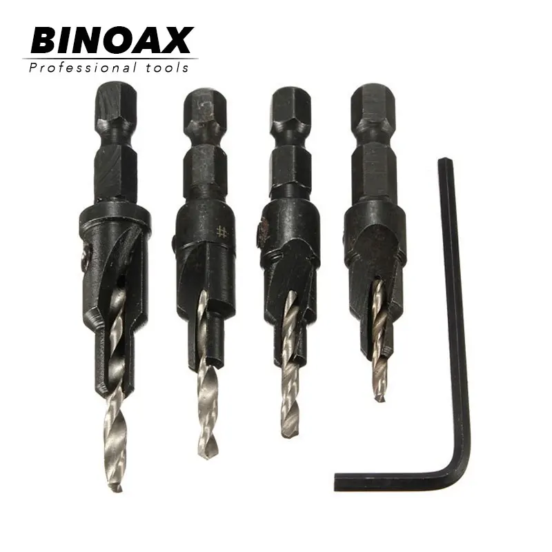 

4pcs HSS Carpentry Countersink Drill Bit Set Woodworking + Hex Shank #6 #8 #10 #12