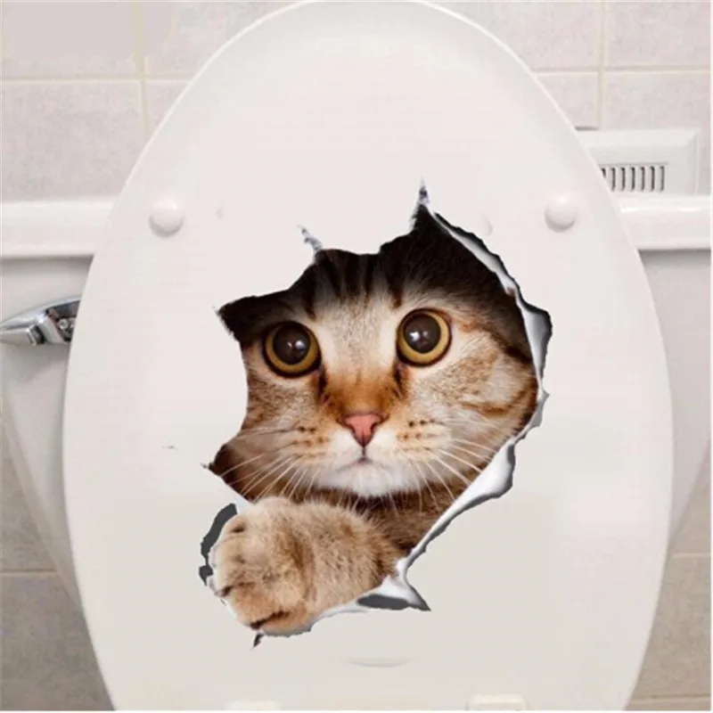 

Vivid Hole View Cute Cats Toilet Sticker 3D animal Pet Dog Wall Sticker Decorative Bathroom Wall Stickers Home Decor Personality
