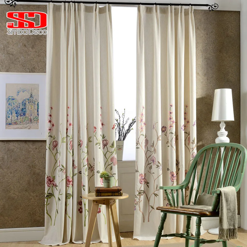 

2018 New Modern Flowers Embroidery Curtain For Living Room Bedroom Cotton Simple Plant Coffee Blue Green Leaves Darkening Window