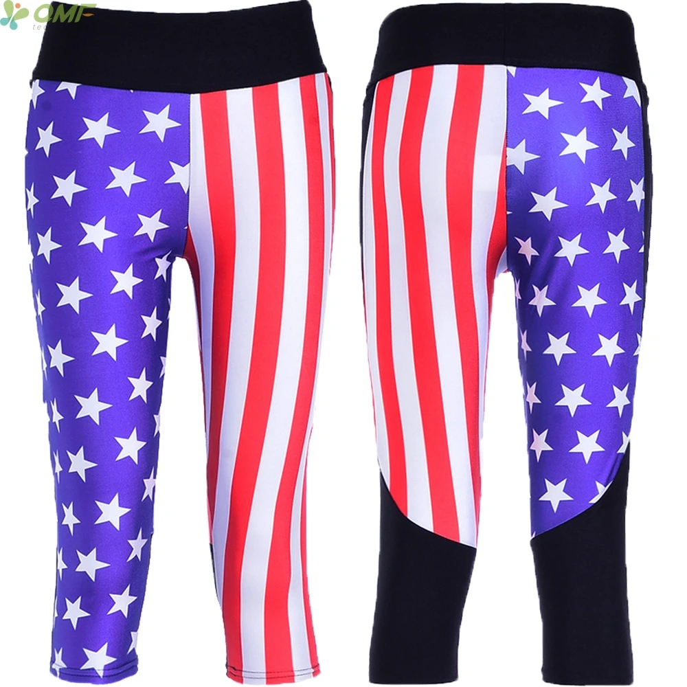 American Flag Print Ladies High Quality Pants Fashion Fitness Capris