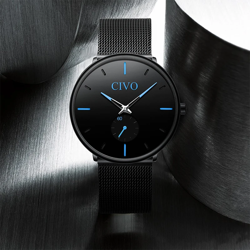 

CIVO Top Brand Luxury Mens Watch Waterproof Quartz Simple Casual Ultra Thin Watches Men Clock Wristwatches