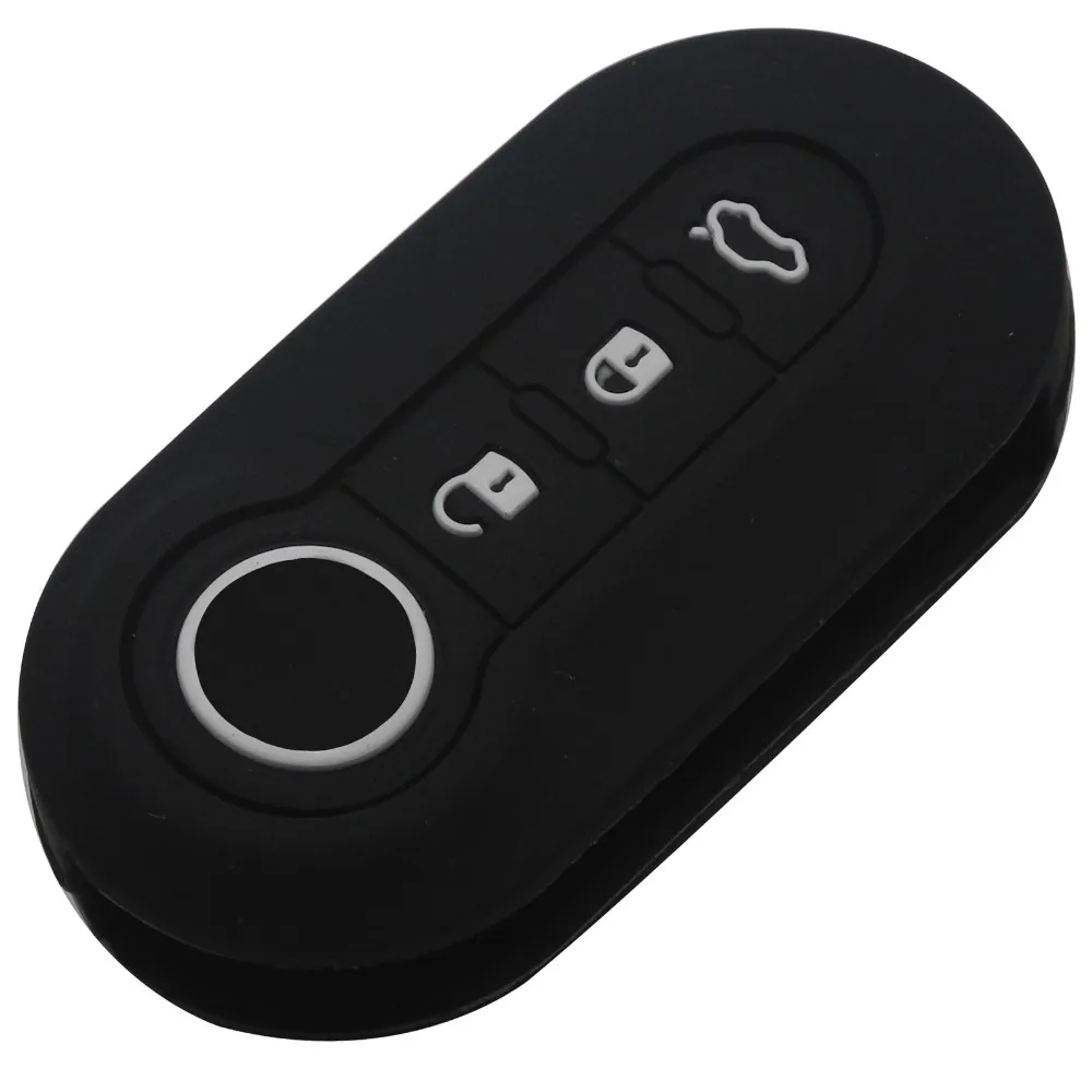 Jingyuqin Флип дистанционный ключ-брелок от машины силиконовый чехол протектор для Fiat 500 Panda Punto Bravo 3 кнопки авто аксессуары - Цвет: Черный