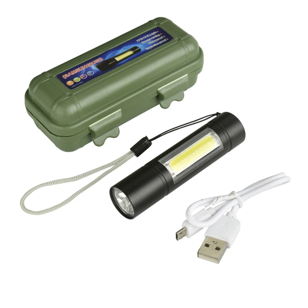 Светодиодный мини фонарик 3800 люмен встроенный Перезаряжаемый USB 14500 Q5 + COB 3 режима