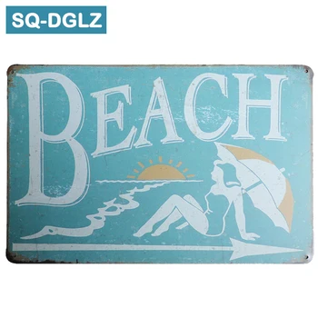 

[SQ-DGLZ]Hot BEACH Metal Sign Retro Store Wall Decor Vintage Metal Crafts Home Decor Painting Plaques Art Poster