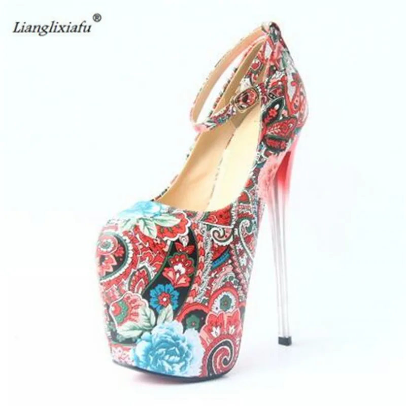 LLXF zapatos Plus:34-45 46 47 Catwalk Shows 2017 Nightclub Sexy 19cm High-heeled Ethnic Shoes woman Stiletto female Buckle Pumps