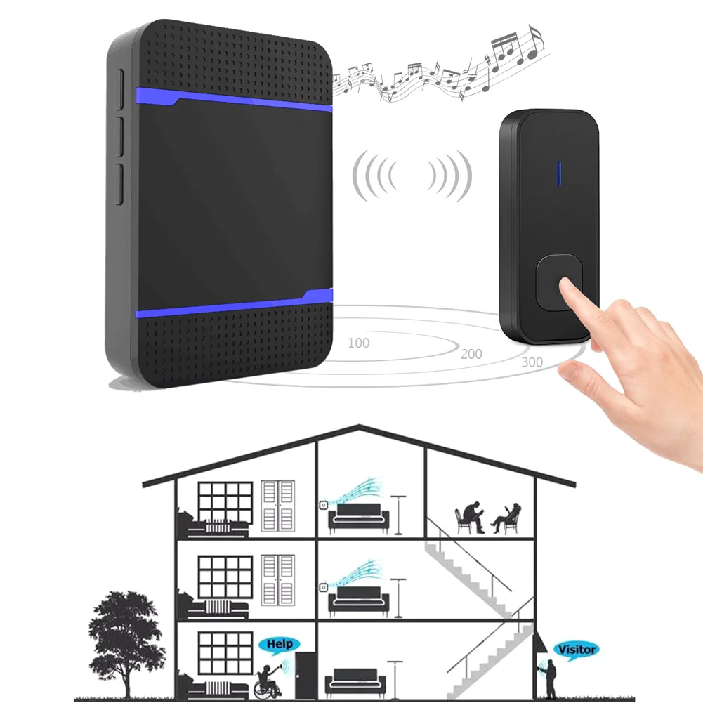 300 M 5 Объем Беспроводной датчик дверного звонка + приемник Главная Дверь колокольчик набор с 55 мелодий XXM8