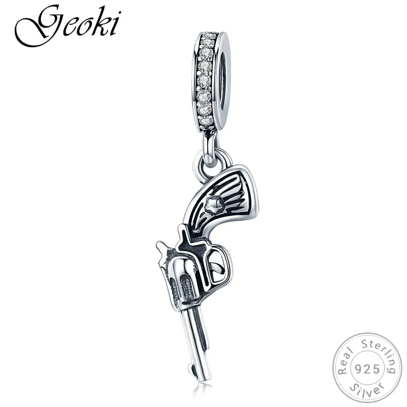 

Geoki 925 Sterling Silver American Western Gun Shaped Charm fit Original Pandora Bracelet Self Guardian Weapon Beads DIY Jewelry