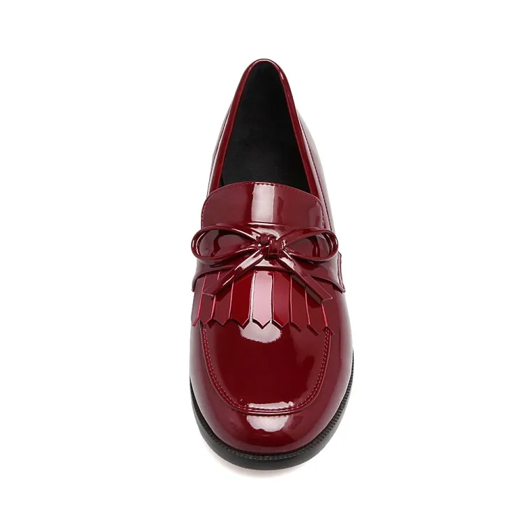 Tassel Bowknot Design Loafers Women Retro Round Toe Shoes Patent Leather Slip-on Women Oxford Causal Ladies Flats Working Shoes (14)