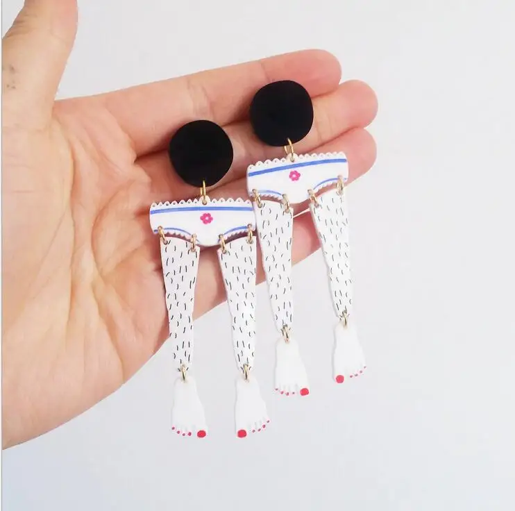 

2018 New Fashion Cute Funny Acrylic Dangle Earrings Hyperbole Hip Hop Jewelry Acrylic Long Legs Drop Earrings For Women Girl