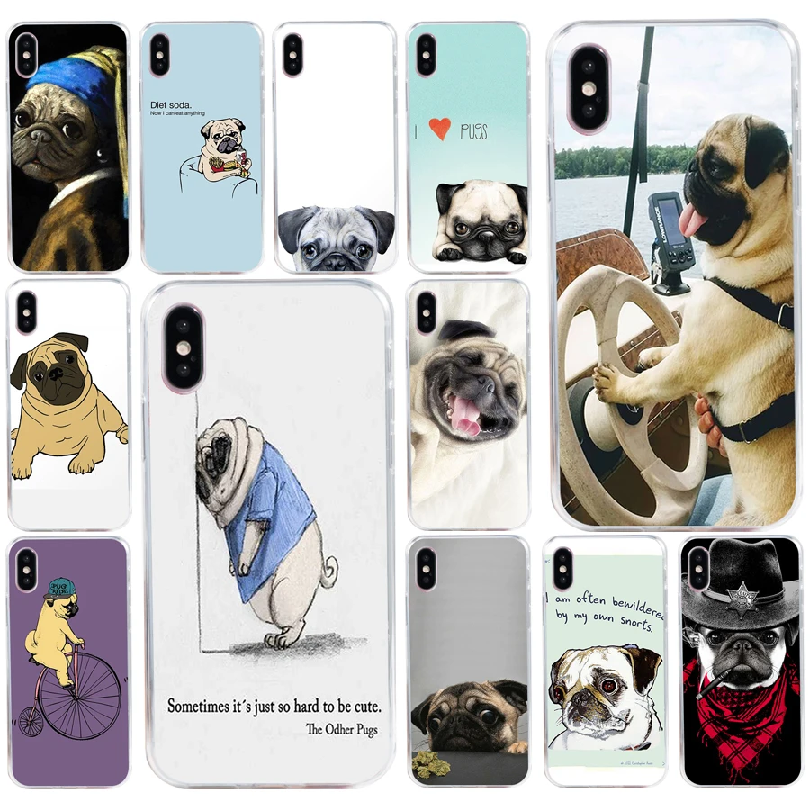

154AQ Funny Smiling Pug Lovely Soft Silicone Tpu Cover phone Case for iphone 5 5s se X XR XS Max case
