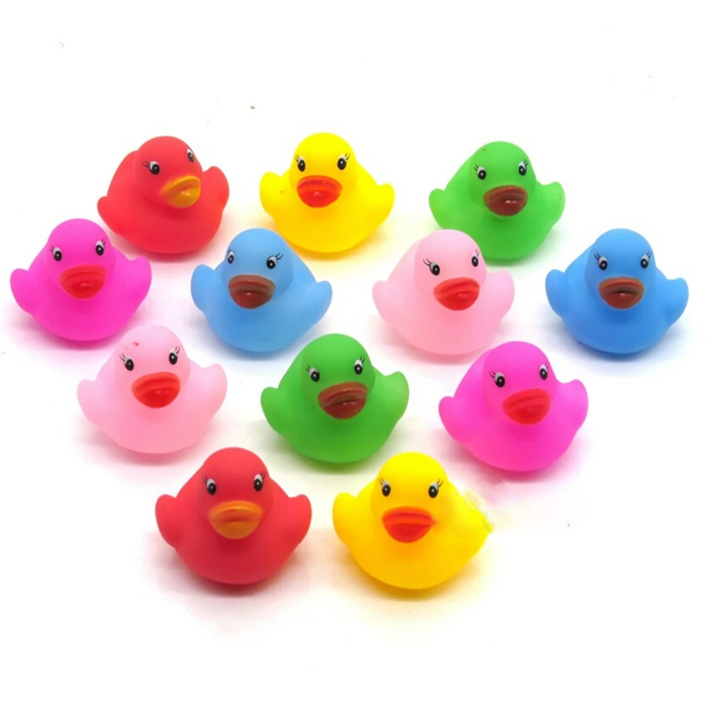 

Cute 12Pcs/set Soft Rubber Duck Float Squeeze Sound Baby Wash Bath Toys Duck Ducky 3.5*3.5*3cm Water Play Toy for Baby