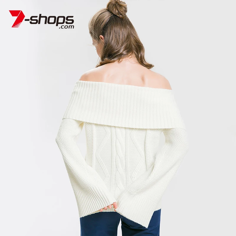 Ccibuy Sale Wool Off Shoulder Women Sweater Flare Long Sleeve Pullover Female Knitting Sweaters Plus Size Jumper White Kazak