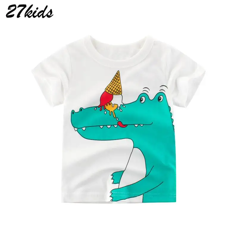 Детская футболка с принтом лягушки для мальчиков и девочек 2-9 лет, Детские хлопковые футболки с коротким рукавом, летние топы для мальчиков, 27 - Цвет: 9276 same picture
