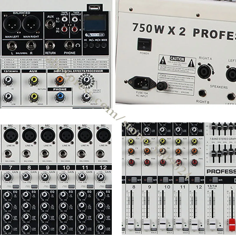 US $570.00 750W750W 12 Channel Audio Amplifier Mixer Sound Mixing Console With 16 Stage Reverb Effects Bluetooth USB 48V Phantom Power