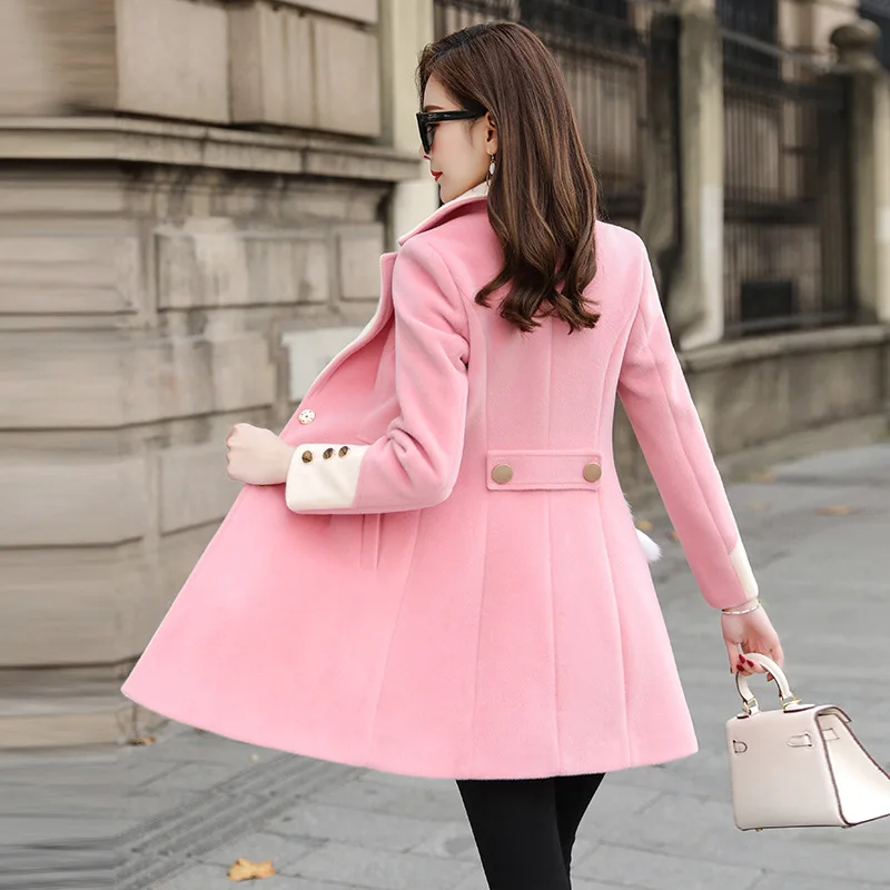 QMGOOD женские пальто зима высокое качество женские модные корейские длинные пальто женские шерстяные пальто плюс размер Розовый Желтый пальто