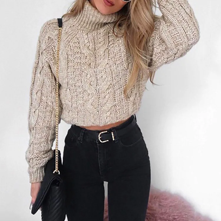 High Collar Sexy Umbilical Twist Pullover Women Sweater Casual Solid Color Fashion Winter Long Sleeve Knitted Female Clothing High Collar Sexy Umbilical Twist Pullover Women Sweater Casual Solid Color Fashion Winter Long Sleeve Knitted Female Clothing