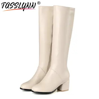 

TASSLYNN 2018 Women Boots Square Heel Winter Autumn Shoes Women Boots Round Toe Fashion Soft PU Ladies Knee High Boots Size12 11