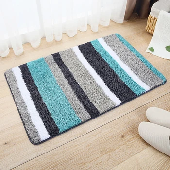 

HomeMiYN Bath Mat Striped Blue Black Door Mat Bathroom Kitchen Water Absorbing Pad Anti Slip Bath Mat Foot Pads Rectangle