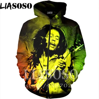 

LIASOSO hoodie 3D Print homme Men women Reggae top Harajuku Bob Marley Sweatshirt funny shirt zipper anime fashion Hoodies E511