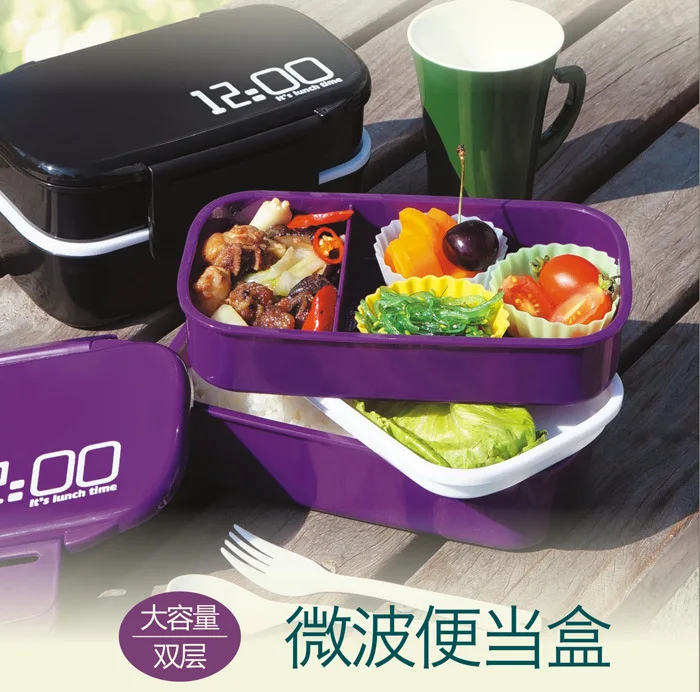 Sugan Life Large Capacity 1400ml Double Layer Plastic Lunch Box 12:00 Microwave oven Bento Box Food Container Lunchbox BPA Free