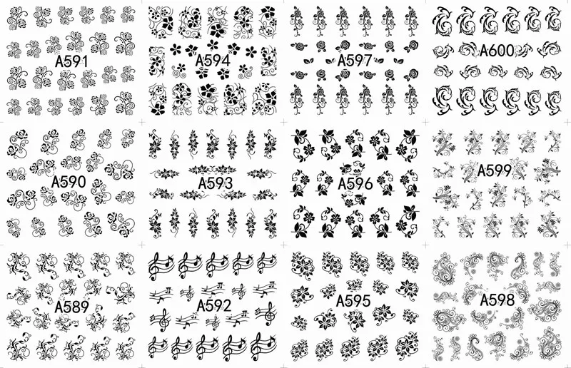 12 sheets lot water transfer nail art decorations stickers decals manicure nails supplies tool Cute animal cat dog rabbit - Цвет: A589-600