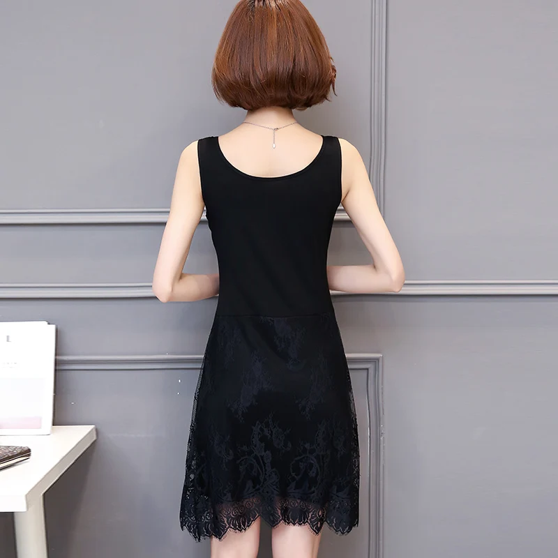 Plus size M-4XL women full slip spring and summer modal sleeveless medium long tank top dress lim lace slip