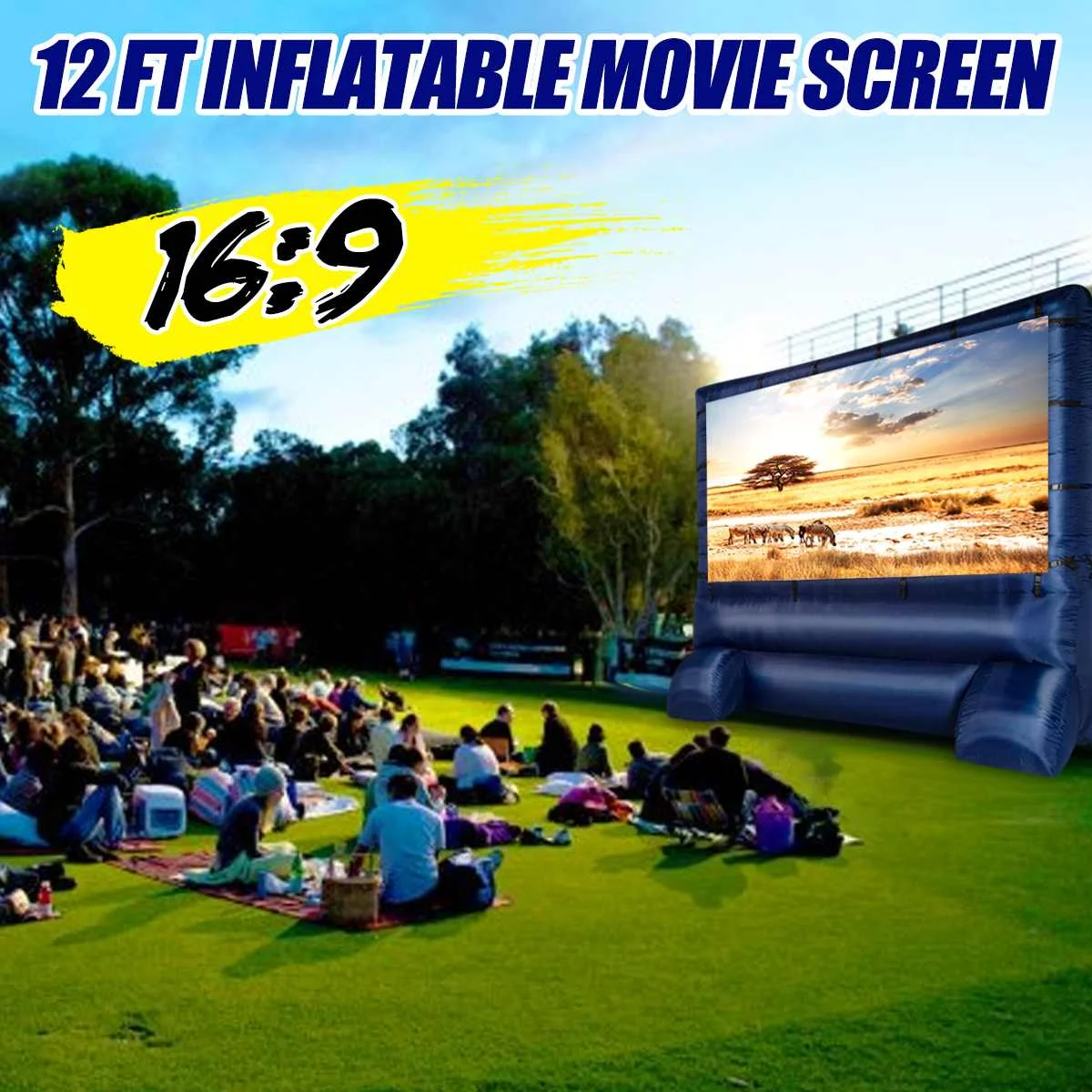 

16:9 Large Screen 12 Widescreen Home Family Airblown Inflatable Movie Screen Decor Party Meeting Backyard Outdoor
