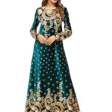 Мусульманское женское платье с длинным рукавом, бархатное, с вышивкой, Дубай, макси, abaya jalabiya, Исламская одежда для женщин, халат, кафтан, Марокканское, 7319