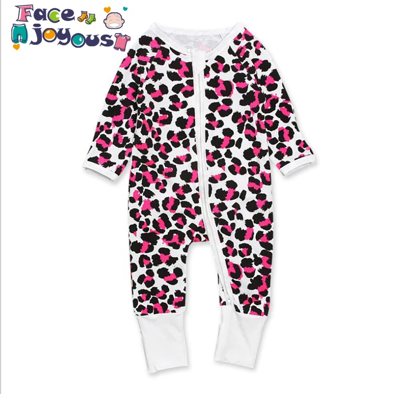 

Facejoyous new Spring Summer Baby Girl Romper Long Sleeve Girls Clothes Kids O-neck Zipper Clothes Children Kids Clothing 1-3Y