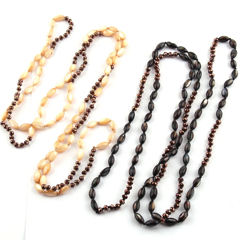 

Fashion Bohemian Tribal Jewelry Long Knotted Crystal Shell Pendant Necklace