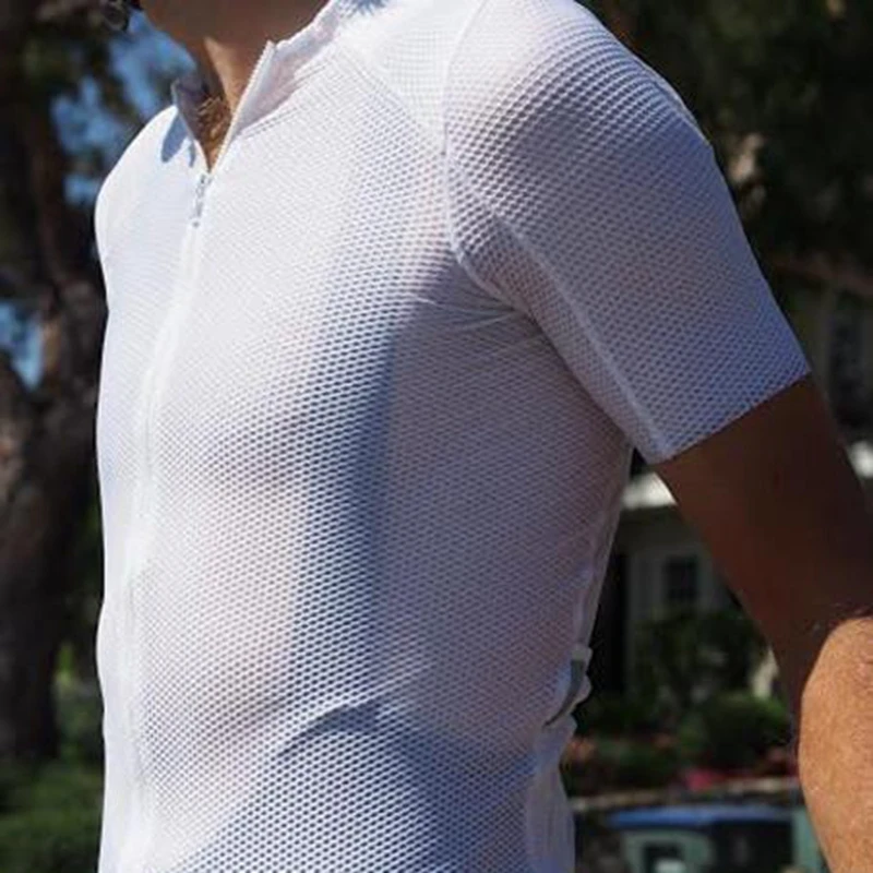 

2019 lightest and coolest cycling jersey men White Jacquard mesh Sport wear Air breathing bike ride shirt Camicia ciclo Air mesh
