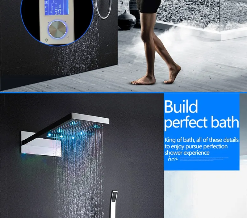 Digital Thermostat Waterfall Shower Controller Touch Control Panel Large SUS304 Rainfall Massage Bathroom Celling  (2)