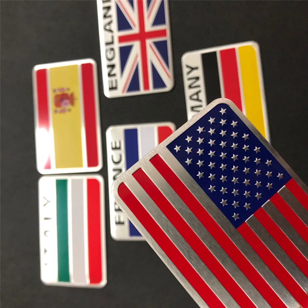 

3D Aluminum USA Russia France Germany Italy UK Spain National Flag Square Car Sticker Car Styling Accessories