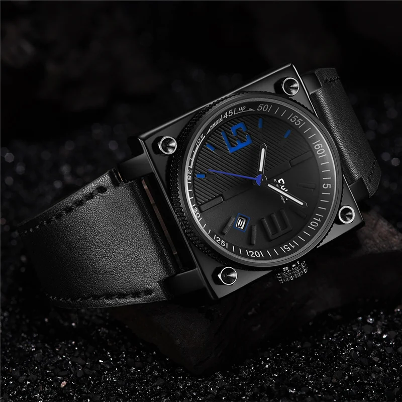 Oulm новые модные мужские часы с квадратным циферблатом, ремешок из натуральной кожи, мужские часы, водонепроницаемые военные наручные часы
