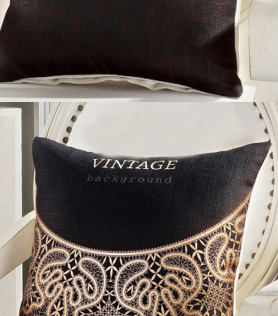 Retro Vintage Cushion Cover Case Geometric Flower Printed Black Gold Pillows Cases Sofa Bedroom Home Decorative Throw Pillowcase (8)