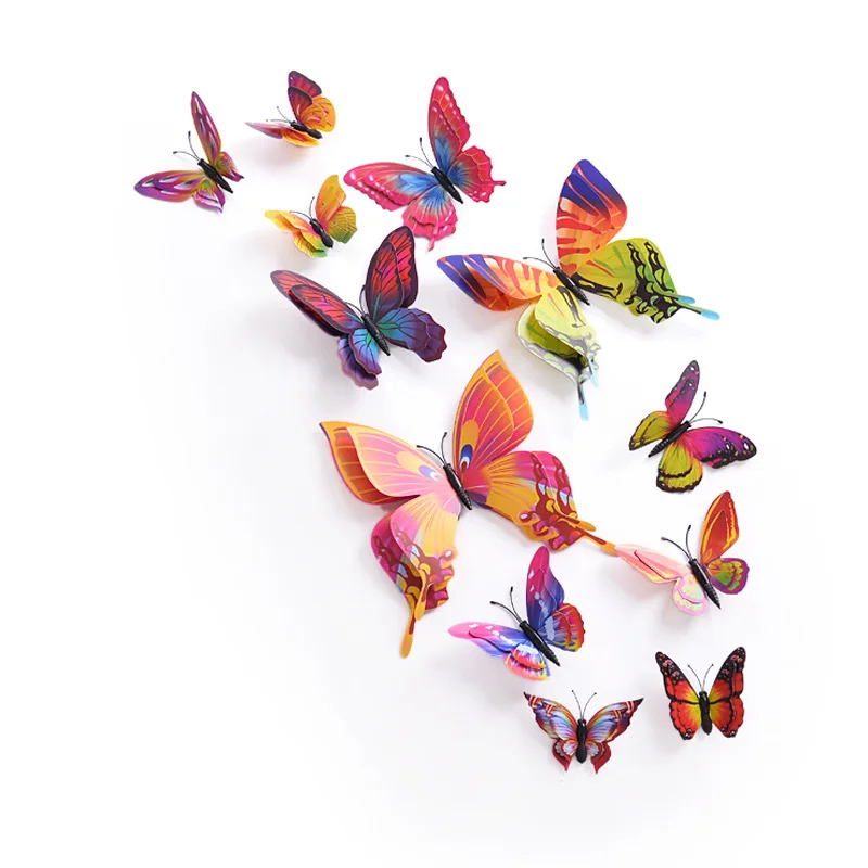 12 шт./компл. разноцветный двойной Слои 3D настенное украшение в виде бабочки Стикеры магнит ПВХ бабочки вечерние Детские Спальня холодильник украшения, 10 цветов в ассортименте - Цвет: 07
