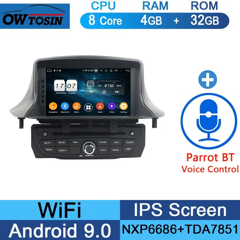 " ips 8 Core 4G ram+ 64G rom Android 9,0 автомобильный dvd-радио GPS для Renault Megane III Fluence 2009- DSP CarPlay Parrot BT стерео - Цвет: 32G Parrot BT