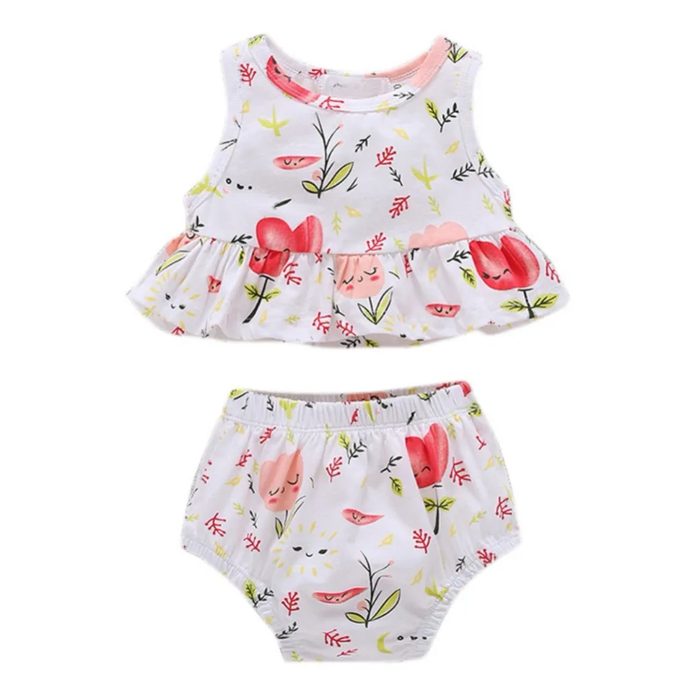 Newborn Baby Girl Princess Set White Flowers Ruffle Vest + Shorts