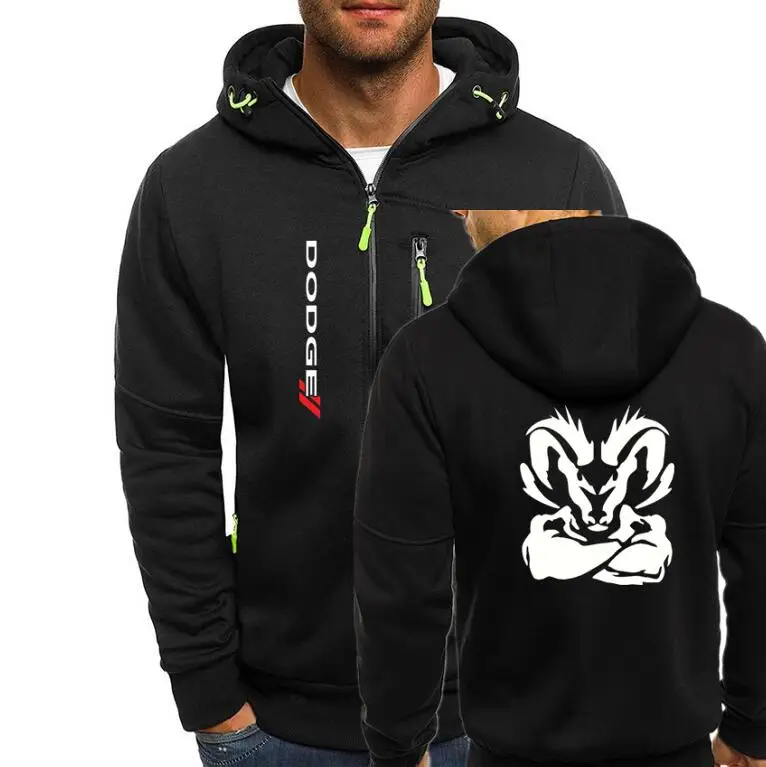 

Bomber Jacket Men Autumn Winter Thick Warm Fleece Zipper Hoodies for Mens SportWear Tracksuit Male Dodge Ram Head Print Coat