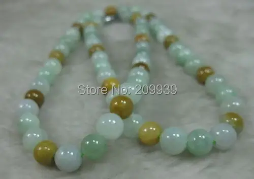

huij 00954 NATURE GRADE "A "GREEN YELLOW 7MM JADE BEADS JADEITE NECKLACE 18INCH