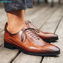 QYFCIOUFU High Quality Men Genuine Leather Shoes Wood Grain Men's Dress Shoes Business Wedding Oxfords Lace Up Pointed Toe Flats QYFCIOUFU High Quality Men Genuine Leather Shoes Wood Grain Men's Dress Shoes Business Wedding Oxfords Lace Up Pointed Toe Flats