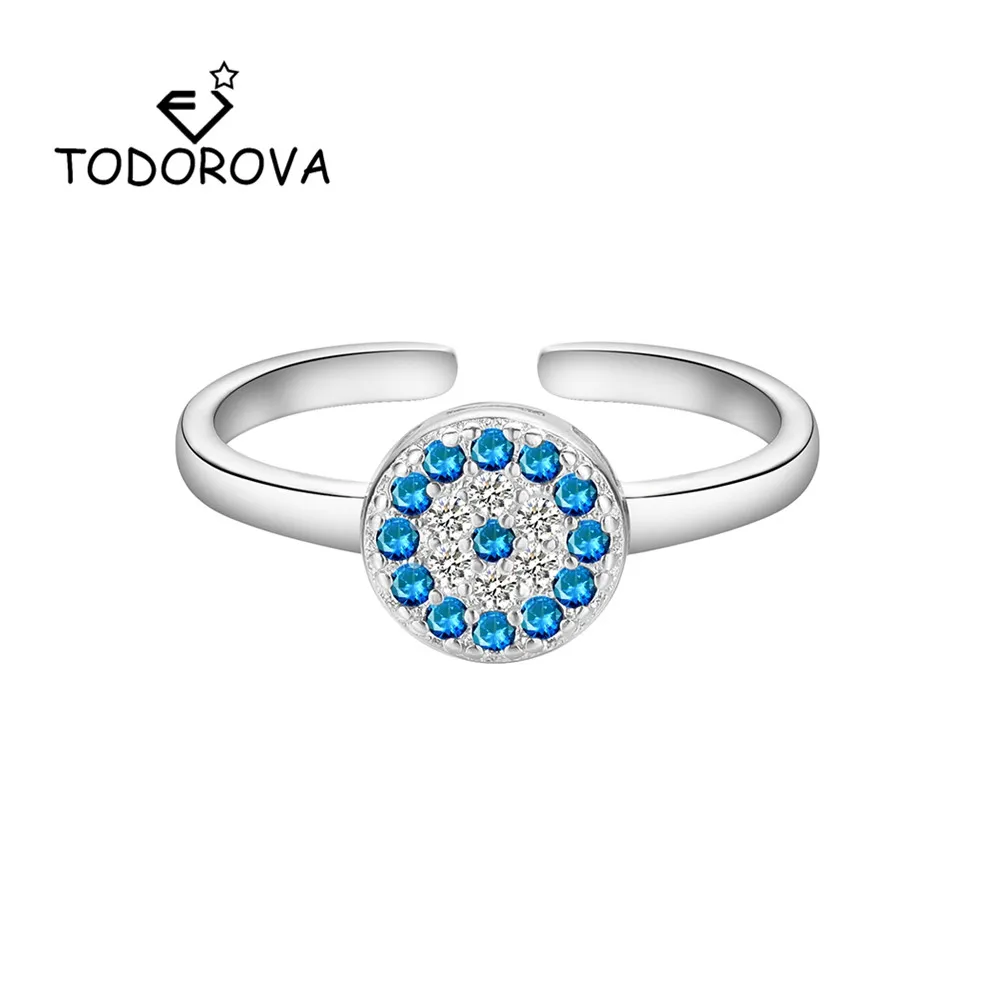

Todorova Luxury Blue Cubic Zirconia Crystal Rings for Women Delicate Minimalist Turkish Evil Eye Ring Female Wedding Rings