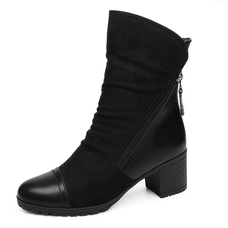 

New Arrival Women High Heel Ankle Boots Suede Leather Women Boots Double Zip Short Plush boots Women Black Winter Boots