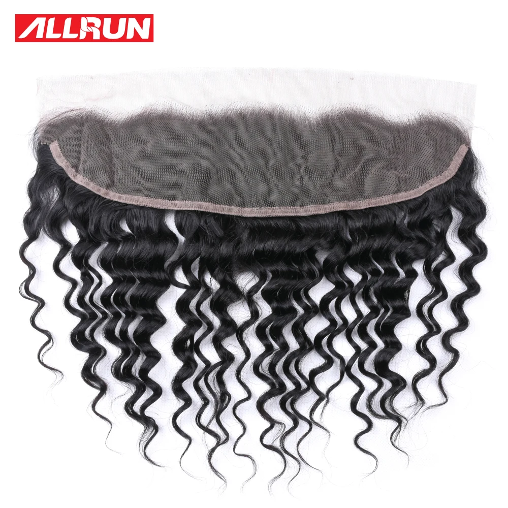 Allrun Brazilian Human Hair Lace Frontal Closure Deep Wave Pre Plucked 13x4 Ear to Ear Full Lace Closure Human Hair Extension