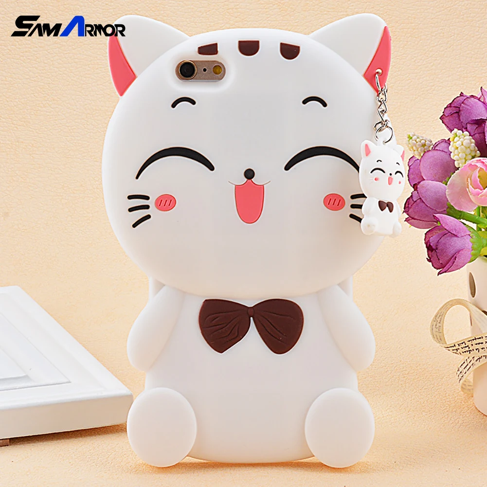 

For iphone 5 SE 6 6S 7 7 Plus Cartoon Animal Lovely Rubber Phone Cases Back Cover Silicon 3D Cat Bow Case For iphone 5S Case